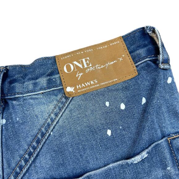 ONE TEASPOON Hawks Shorts Distressed Splatter Denim Size 26 Button Fly Blue - Picture 3 of 7